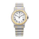 CARTIER - a Santos Ronde bracelet watch. Stainless steel case with yellow metal bezel. Numbered