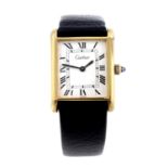 CARTIER - a gentleman's Tank wrist watch. Gold plated case. Numbered 9584 5512105. Signed manual