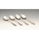 A set of four early twentieth century German silver table spoons in Art Nouveau style, decorated