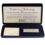 Elizabeth II, Silver Jubilee 1977, Danbury Mint, proof silver ingot for the Queen's Tour of the