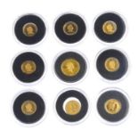 The Smallest Gold Coins of the World Collection, 24ct set of nine coins by Westminster, total wt.