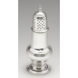 An early George III silver pepper caster, of typical baluster form to a footed base, the removable