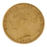 Victoria, Sovereign 1864, young head, rev. shield, die 60. Fine. Fine.