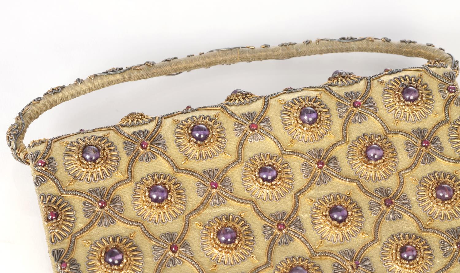 An early 20th century gem-set evening handbag attributed to Van Cleef & Arpels. The gold textile - Image 6 of 6