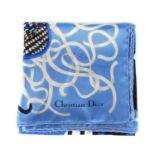 CHRISTIAN DIOR - a silk scarf. Featuring a selection of hats in a tonal blue colour palette.