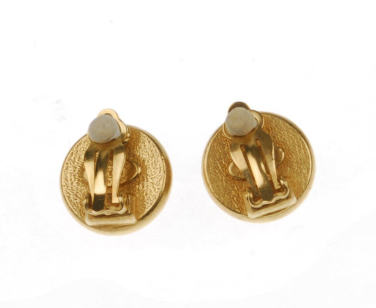 CHANEL - a pair button ear clips. Featuring an imitation pearl to the centre and a matte gold-tone - Image 2 of 3