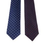 CHANEL - two ties. To include a blue example with light blue polka-dot pattern and a dark blue