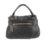 CHLOÉ - a black leather handbag. Featuring gold-tone hardware, front zip pocket with ruched