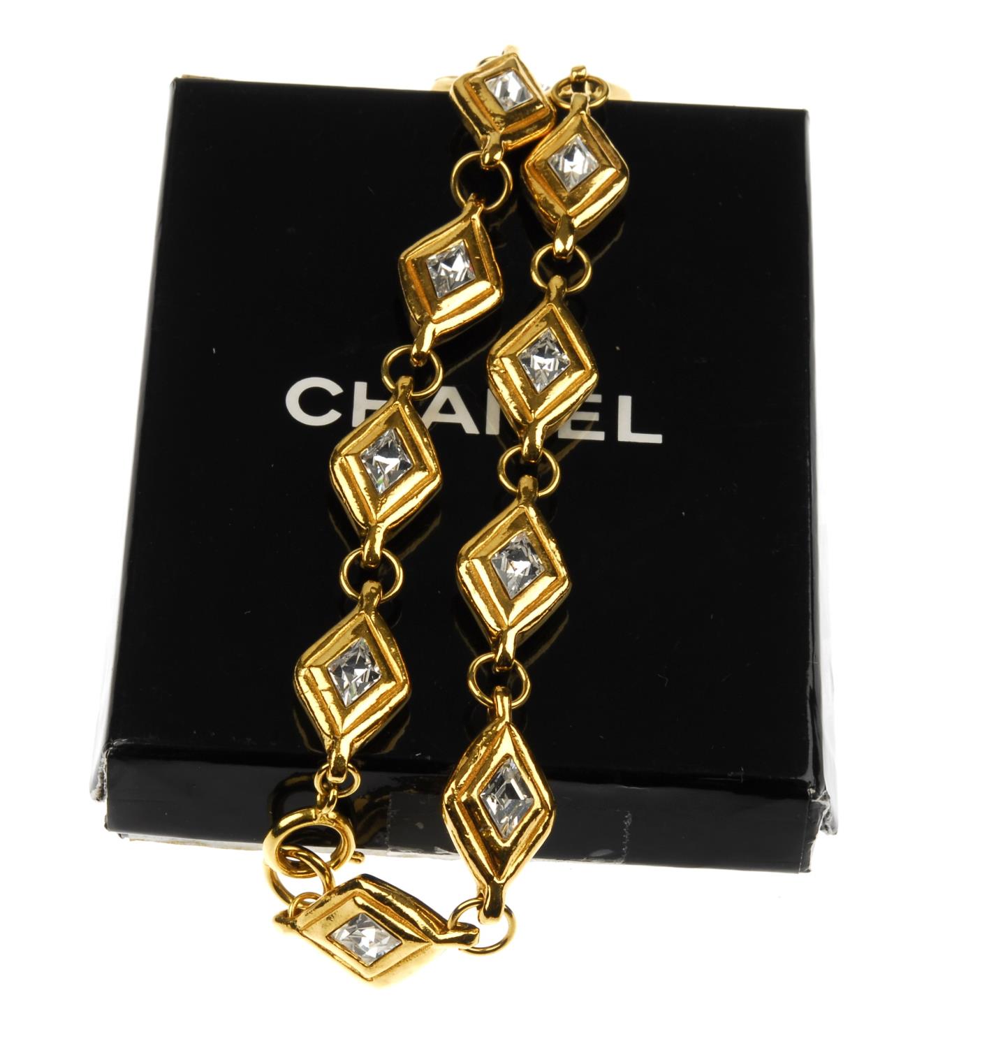 CHANEL - a 1970s crystal necklace. Featuring gold-tone, diamond-shaped crystal links to the spring - Image 3 of 3