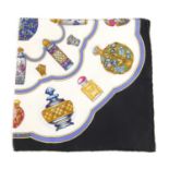 HERMÈS - a small 'Perfume Bottles' scarf. Featuring assorted antique perfume bottles printed on a