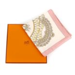 HERMÈS - a pink 'Kosmima' silk scarf. Designed by Julie Abadie, featuring a chain and coin motif