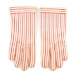 HERMÈS - a pair of vintage striped gloves. Crafted from red and white striped cotton, with