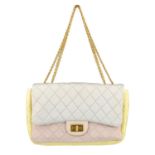 CHANEL - a Grosgrain Tricolour 2.55 Reissue Flap handbag. Crafted from grey, pink and yellow