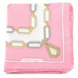 CARTIER - a Must De Cartier silk scarf. The pink and white scarf, featuring linked chain borders,