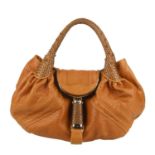 FENDI - a Spy handbag. Designed with a tan leather exterior, braided handles and trim, engraved pale