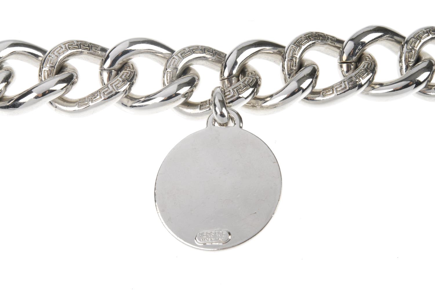 VERSACE - a bracelet. The oversized silver-tone chain link bracelet, with Greek Key engraving, - Image 2 of 3