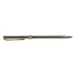 TIFFANY & CO. - a ballpoint pen. The silver-tone pen with 'T' clip, green enamel central band and