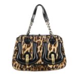 FENDI - a Double Buckle Flap handbag. Featuring a leopard printed pony hair exterior with black