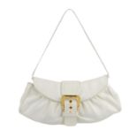 CÉLINE - a white leather Pochette handbag. Designed with a thin leather shoulder strap, top flap