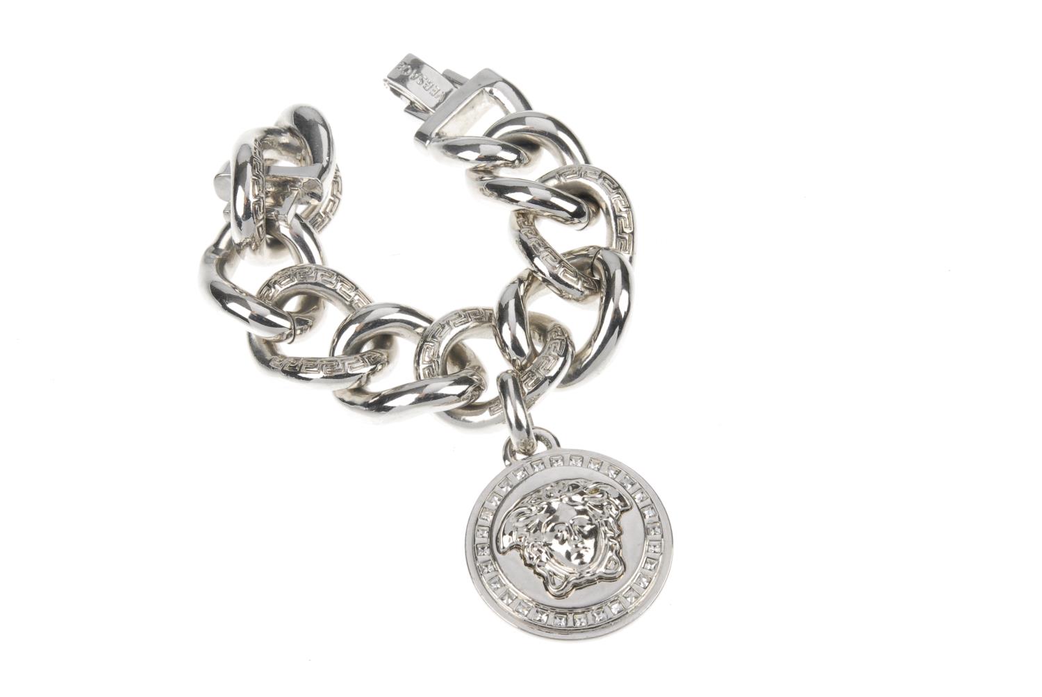 VERSACE - a bracelet. The oversized silver-tone chain link bracelet, with Greek Key engraving, - Image 3 of 3