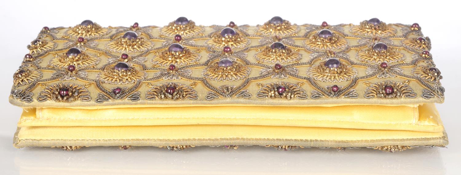 An early 20th century gem-set evening handbag attributed to Van Cleef & Arpels. The gold textile - Image 4 of 6