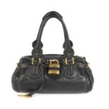 CHLOÉ - a black leather Paddington handbag. Featuring a black pebbled calfskin leather exterior with