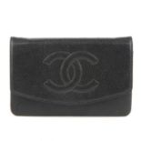 CHANEL - a WOC 'Wallet On Chain' handbag. Crafted from black grained caviar leather, with quilted CC