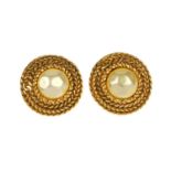 CHANEL - a pair of large imitation mabe pearl ear clips. Each designed as an imitation mabe pearl,
