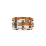 HERMÈS - a Move H ring. The silver-tone ring, designed as two sections, featuring an interlinked 'H'