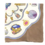 HERMÈS - a small 'Perfume Bottles' scarf. Featuring assorted antique perfume bottles printed