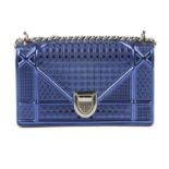 CHRISTIAN DIOR - a metallic blue Mini Micro-Cannage Diorama Flap handbag. Featuring a perforated