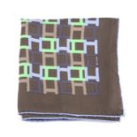 HERMÈS - a silk scarf. Featuring a green, lilac and brown 'H' pattern on a khaki background.