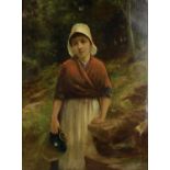 David W. Haddon, (Exh. 1884-1914), oil on canvas, portrait of a young girl fetching water, signed