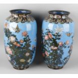 A pair of good large late 19th century cloisonné vases, each of slight ovoid form with short