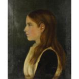 A 19th century oil painting on canvas, head and shoulder side profile portrait study of a young,