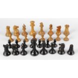 A composed Staunton pattern boxwood and ebony chess set, some pieces with weighted bases, Kings 4 (