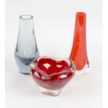 A selection of assorted Whitefriars glassware, to include red molar dish, tear shaped vases, red