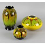 Three items of Poole pottery 'Safari' ware. Comprising a large ovoid lamp base, 12.25, (31cm) high