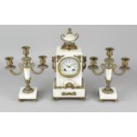 A late 19th century French three-piece clock garniture. Vincenti & Cie, Paris, retailed by Dufour-