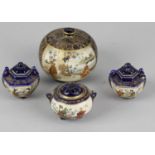 A group of miniature Japanese Satsuma pottery, comprising a vase of spherical form, a koro of