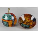 A Poole pottery 'Gemstones' pattern large dish, lamp and jardiniere. The dish 13.5, (34cm) diameter,