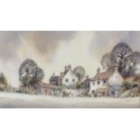 Four framed and glazed George Allen ink watercolour paintings, each depicting rural scenes with