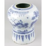 An interesting 18th century Delft vase. Probably Dutch, of bulbous form decorated in underglaze blue