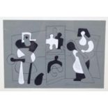 A mid 20th century framed and glazed monochrome watercolour, abstract studies of figures,