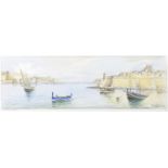 Joseph Galea (20th century), watercolour, Maltese harbour scene, titled 'The Grand Harbour',