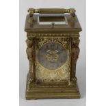 A good late 19th century repeater carriage clock. The 2.25-inch silvered Arabic chapter ring with