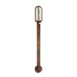 A Victorian mahogany stick barometer. Huntley, London, The two-piece canted ivory scale reading from