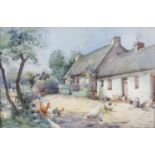 A J Jessie Chrystall (1885-1932), a framed and glazed watercolour study of rural cottages, label