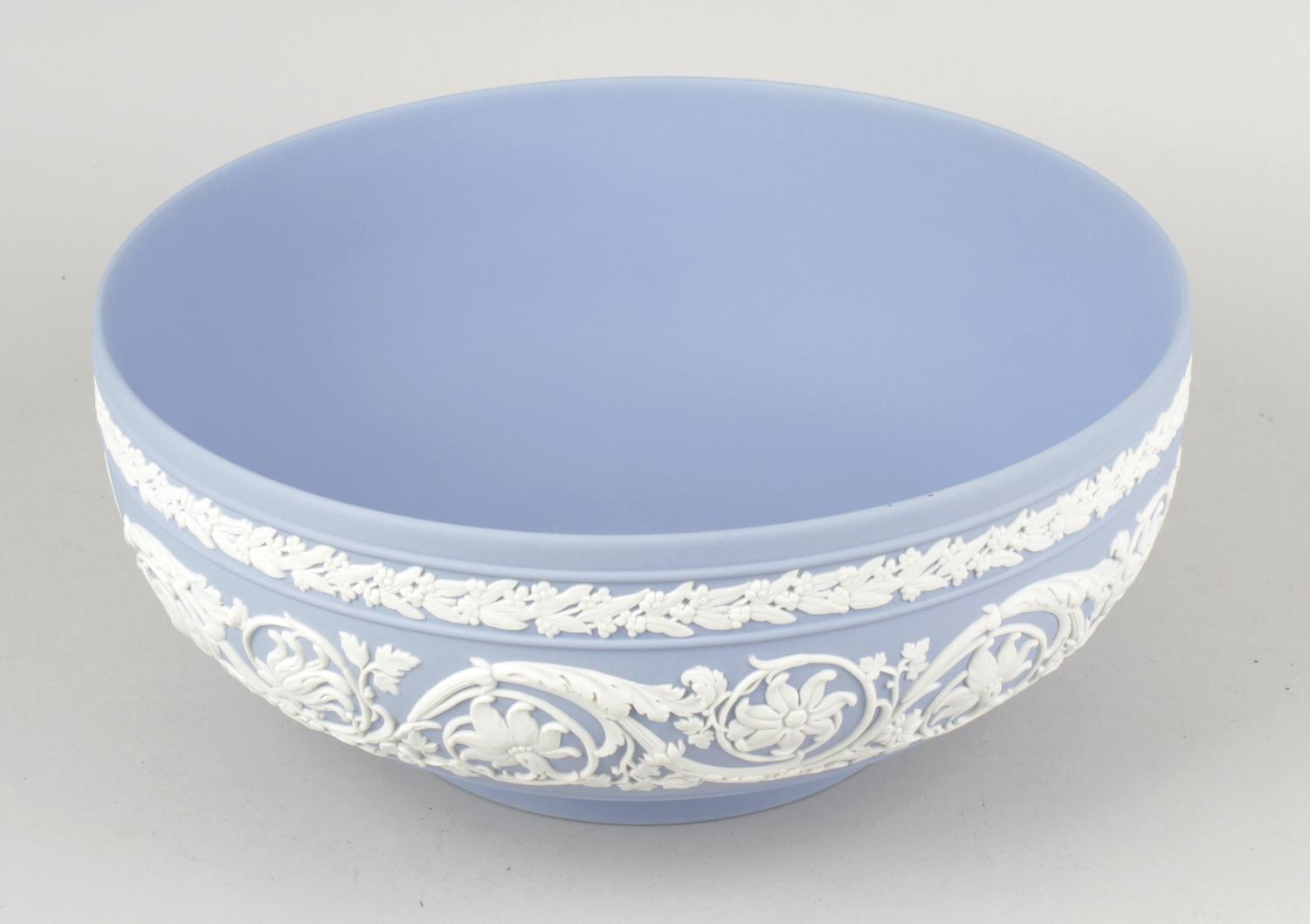 A Wedgwood blue jasperware bowl of Australian interest, the body of circular form decorated with