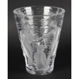 A Lalique 'Ondines' pattern crystal glass vase. Post-War, of tapering cylindrical form with intaglio